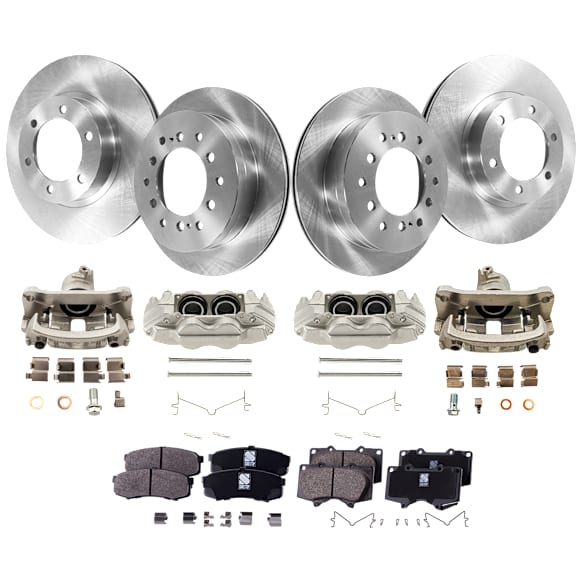 4-Wheel Set Front and Rear Brake Kit With Calipers, Plain Surface, 6 Lugs, Ceramic Pad Material