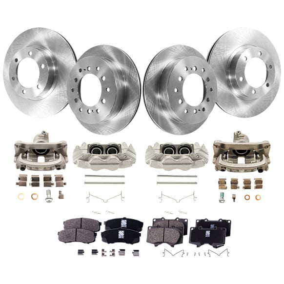 4-Wheel Set Front and Rear Brake Kit With Calipers, Plain Surface, 6 Lugs, Ceramic Pad Material