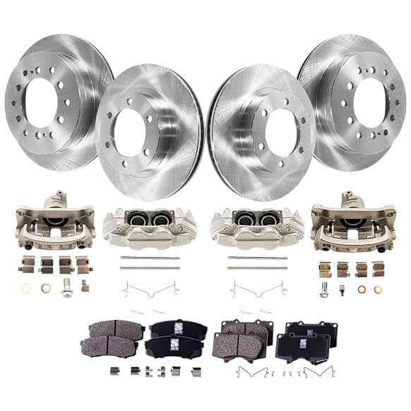 4-Wheel Set Front and Rear Brake Kit With Calipers, Plain Surface, 6 Lugs, Ceramic Pad Material