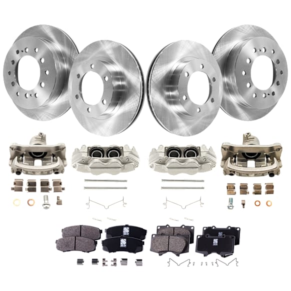 4-Wheel Set Front and Rear Brake Kit With Calipers, Plain Surface, 6 Lugs, Ceramic Pad Material