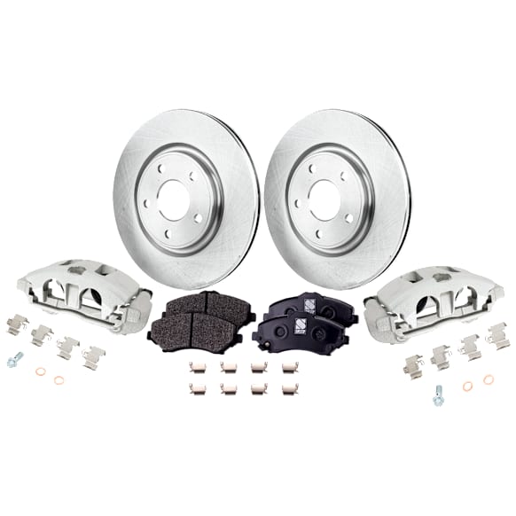 2-Wheel Set Front Brake Kit With Calipers, Plain Surface 5 Lugs 329.95 mm Semi-metallic FWD, Includes (2) Brake Caliper, (2) Brake Disc and (1) Brake Pad Set