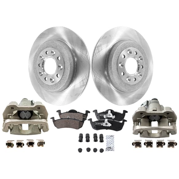 2-Wheel Set Rear Brake Kit With Calipers, Plain Surface 5 Lugs 329.95 mm Ceramic, Includes (2) Caliper, (2) Disc, and (1) Pad Set