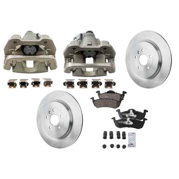 2-Wheel Set Rear Brake Kit With Calipers, Plain Surface, 5 Lugs, 352.04 mm, Ceramic, AWD,  Only Vehicles with Heavy Duty Brake Option, Includes (2) Caliper, (2) Disc, and (1) Pad Set