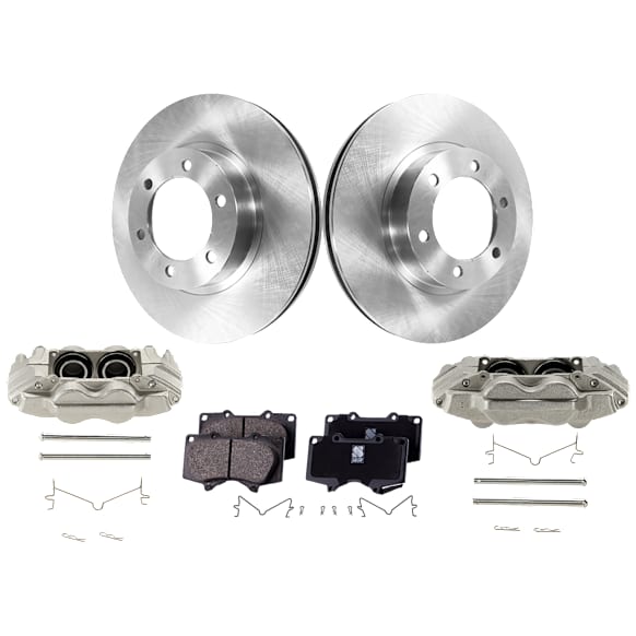 2-Wheel Set Front Brake Kit With Calipers, Plain Surface 6 Lugs 338.07 mm Ceramic, Includes (2) Brake Caliper, (2) Brake Disc and (1) Brake Pad Set