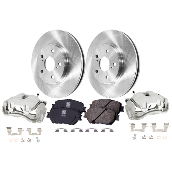 2-Wheel Set Front Brake Kit With Calipers, Plain Surface 5 Lugs 295.91 mm Ceramic FWD, Includes (2) Brake Caliper, (2) Brake Disc and (1) Brake Pad Set