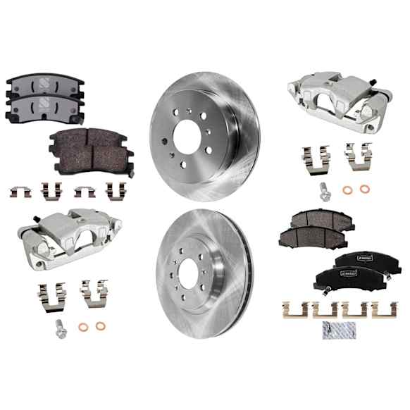 4-Wheel Set Front and Rear, Driver and Passenger Side Brake Kit With Calipers, Front-303.02 mm/Rear-277.88 mm FWD, Includes (2) Caliper, (4) Disc, and (2) Pad Set