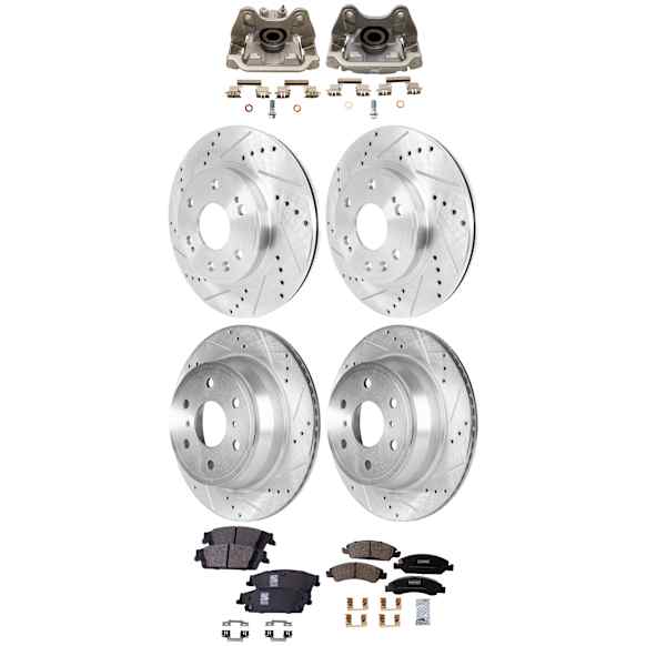 4-Wheel Set Front and Rear, Driver and Passenger Side Brake Kit With Calipers, Front-329.95 mm/Rear-344.93 mm, Includes (2) Caliper, (4) Disc, and (2) Pad Set