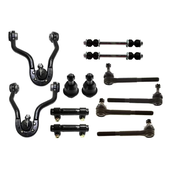 12-Piece Kit Front, Driver and Passenger Side Control Arm, 4WD, Heavy Duty Design, Welded Control Arm Includes (2) Ball Joint, Control Arm, Sway Bar Link, Tie Rod Adjusting Sleeve, and (4) Tie Rod End