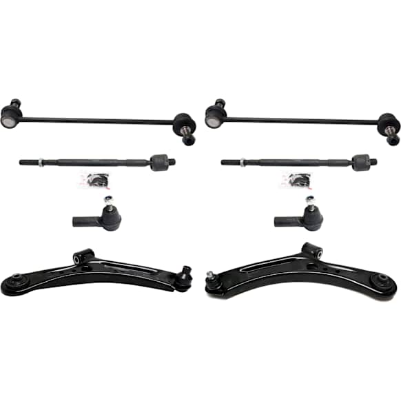 8-Piece Kit Front, Driver and Passenger Side, Lower Control Arm Kit, Includes (4) Tie Rod End, (2) Control Arm and (2) Sway Bar Link