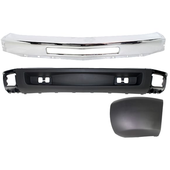 2010 Chevrolet Silverado 1500 - 3-Piece Kit Front Bumper, Chrome, Includes (1) Bumper, (1) Bumper End, and (1) Valance