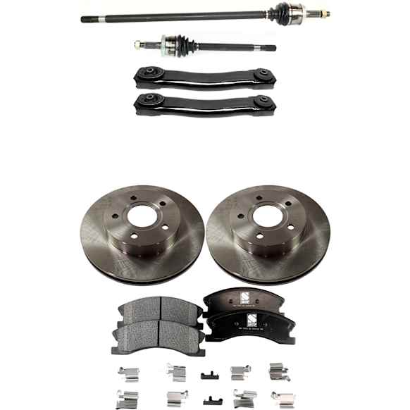 7-Piece Kit Front, Driver and Passenger Side Axle Assembly - New 7-Piece Kit 4WD, Includes (2) Brake Disc, (1) Brake Pad Set, (2) Control Arm and (2) Axle Assembly