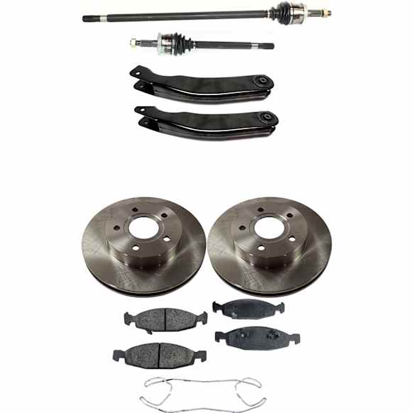 7-Piece Kit Front, Driver and Passenger Side Axle Assembly - New 7-Piece Kit 4WD, Includes (2) Brake Disc, (1) Brake Pad Set, (2) Control Arm and (2) Axle Assembly