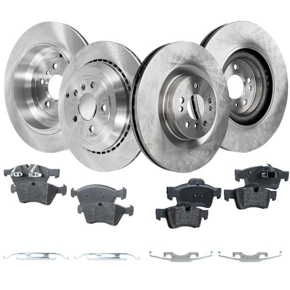 2006 Mercedes Benz R350 - 4-Wheel Set Front and Rear Brake Disc and Pad Kit, Natural Finish, Plain Surface, 5 Lugs, Front-350.01 mm/Rear-329.95 mm, Organic, AWD, Vented Front and Rear Disc Brakes, 3.5L 6Cyl, Includes (2) Brake Pad Set and (4) Brake Disc