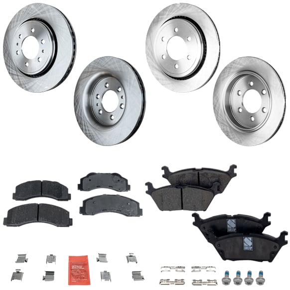 4-Wheel Set Front and Rear Brake Disc and Pad Kit, Plain Surface 6 Lugs Front-350.01 mm/Rear-336.04 mm Ceramic Pro-Line Series, Includes (4) Brake Disc and (2) Brake Pad Set