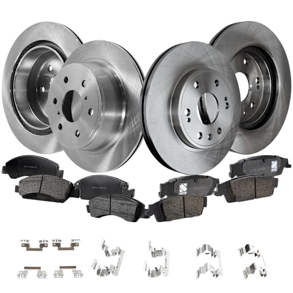 4-Wheel Set Front and Rear Brake Disc and Pad Kit, Plain Surface, 6 Lugs, Cast Iron, Ceramic, Pro-Line Series, Includes (4) Disc and (2) Pad Set
