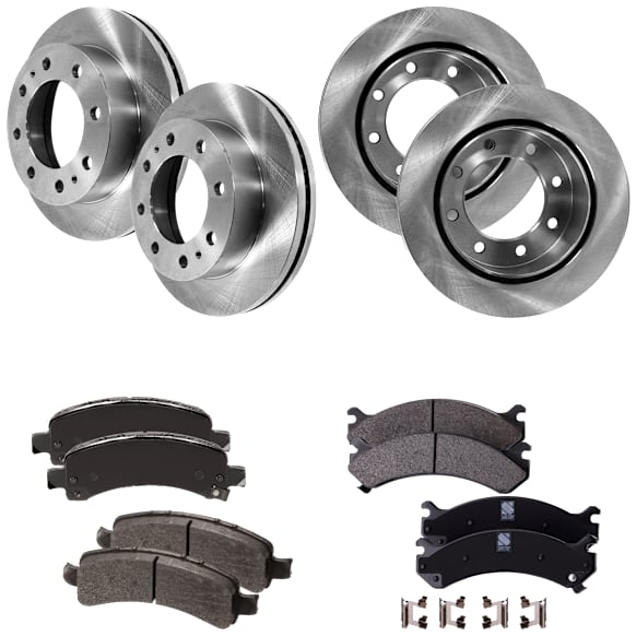 4-Wheel Set Front and Rear Brake Disc and Pad Kit, Plain Surface 8 Lugs Front-324.61 mm/Rear-329.95 mm Ceramic, Includes (4) Brake Disc and (2) Brake Pad Set