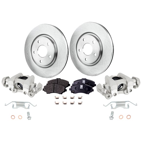 2-Wheel Set Front Brake Kit With Calipers, Plain Surface 5 Lugs 329.95 mm Semi-metallic, Includes (2) Brake Caliper, (2) Brake Disc and (1) Brake Pad Set