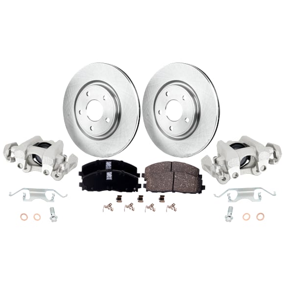 2-Wheel Set Front Brake Kit With Calipers, Plain Surface 5 Lugs 329.95 mm Ceramic, Includes (2) Brake Caliper, (2) Brake Disc and (1) Brake Pad Set