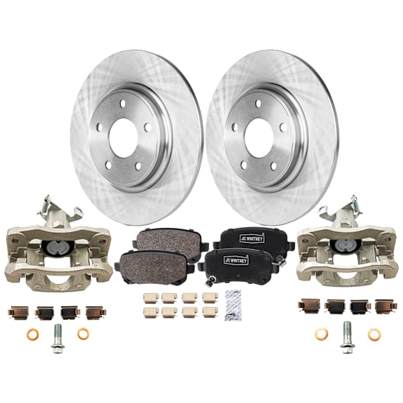 2-Wheel Set Rear Brake Kit With Calipers, Plain Surface 5 Lugs 327.91 mm Ceramic, Includes (2) Caliper, (2) Disc, and (1) Pad Set