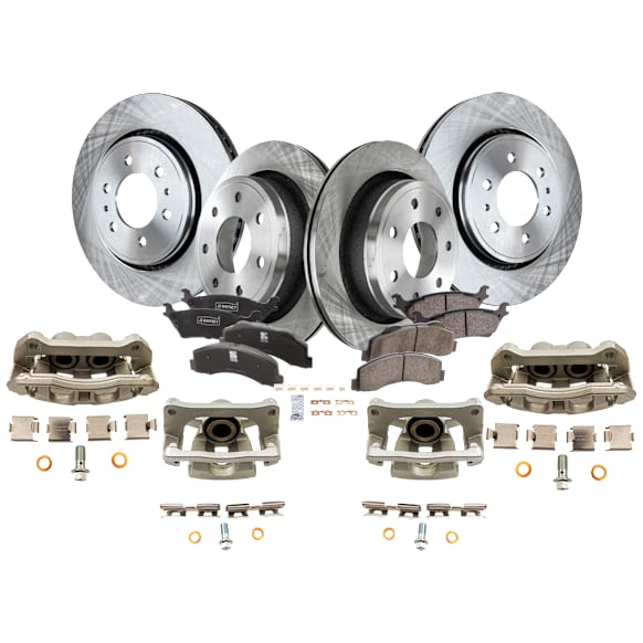 4-Wheel Set Front and Rear Brake Kit With Calipers, Plain Surface Front-350.01 mm/Rear-347.98 mm Ceramic, Includes (4) Caliper, (4) Disc, and (2) Pad Set