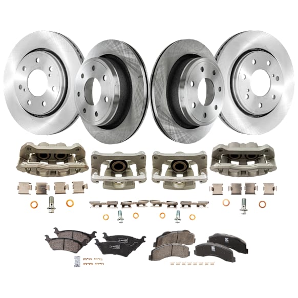 4-Wheel Set Front and Rear Brake Kit With Calipers, Plain Surface Front-350.01 mm/Rear-347.98 mm Ceramic, Includes (4) Caliper, (4) Disc, and (2) Pad Set