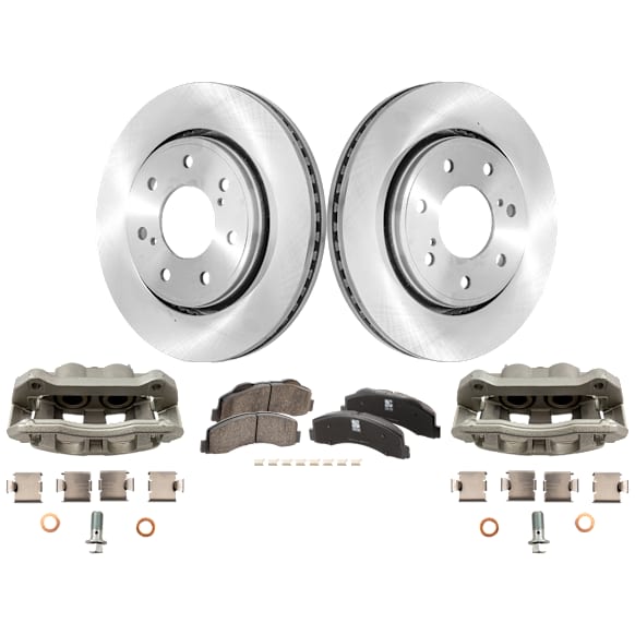 2-Wheel Set Front Brake Kit With Calipers, Plain Surface 350.01 mm Ceramic, Includes (2) Brake Caliper, (2) Brake Disc and (1) Brake Pad Set