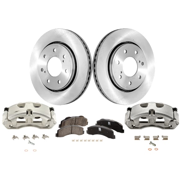 2-Wheel Set Front Brake Kit With Calipers, Plain Surface 350.01 mm Ceramic, Includes (2) Brake Caliper, (2) Brake Disc and (1) Brake Pad Set