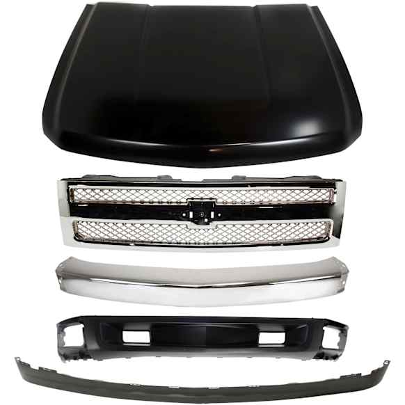 5-Piece Kit, Grille Chrome, Includes (1) Bumper, (1) Grille, (1) Hood, and (2) Valance