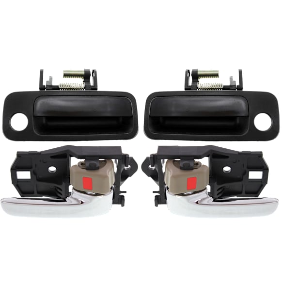 4-Piece Kit Front or Rear, Driver and Passenger Side Interior Door Handle, Chrome lever, With door lock button, Includes (2) Exterior Door Handle and (2) Interior Door Handle