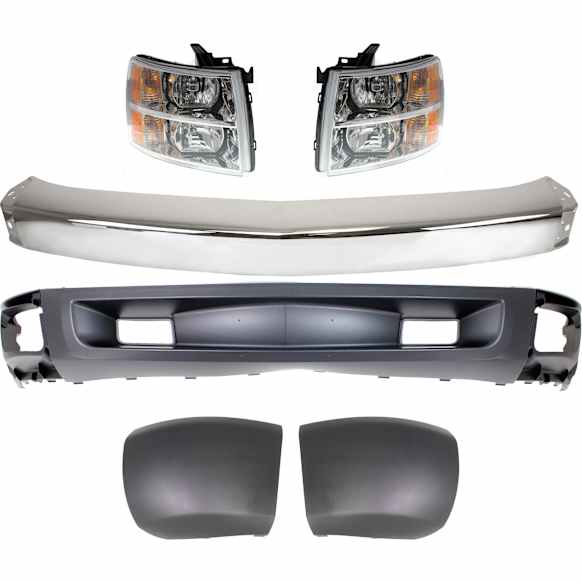 6-Piece Kit Front Valance, Primed, Includes (1) Bumper, (2) Bumper End, (2) Headlight and (1) Valance