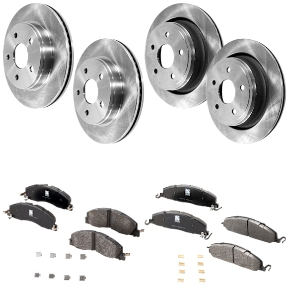 4-Wheel Set Front and Rear Brake Disc and Pad Kit, Plain Surface, 5 Lugs, Cast Iron, Semi-Metallic, Pro-Line Series, Includes (4) Disc and (2) Pad Set
