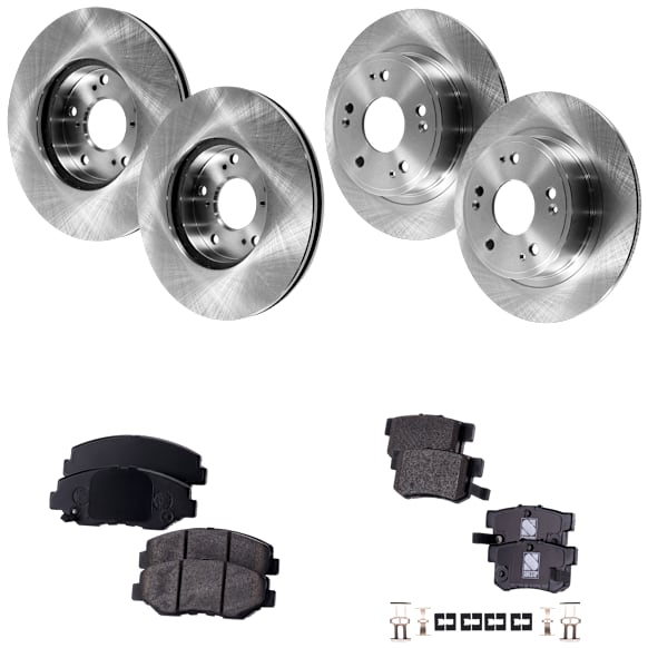 4-Wheel Set Front and Rear Brake Disc and Pad Kit, Plain Surface 5 Lugs Front-281.94 mm/Rear-281.69 mm Ceramic Pro-Line Series, Includes (4) Brake Disc and (2) Brake Pad Set