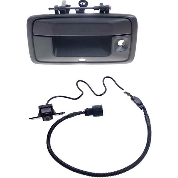2-Piece Kit Tailgate Handle, Textured Black, Plastic, Without Camera Hole With Key Hole, Includes (1) Back Up Camera and (1) Tailgate Handle