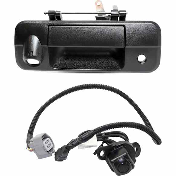 2-Piece Kit Tailgate Handle, Textured Black, Plastic, With Camera Hole, With Key Hole, Includes (1) Back Up Camera and (1) Tailgate Handle