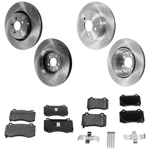 4-Wheel Set Front and Rear Brake Disc and Pad Kit, Plain Surface 5 Lugs Front-359.92 mm/Rear-320.04 mm Front-Semi-Metallic/Rear-Ceramic Pro-Line Series, Includes (4) Brake Disc and (2) Brake Pad Set