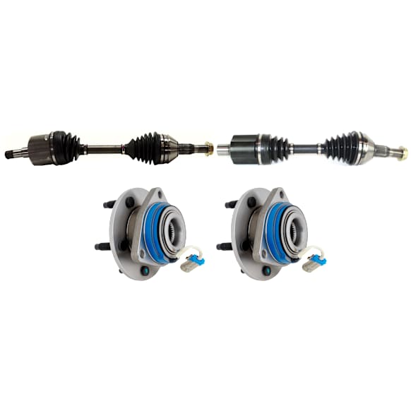 4-Piece Kit Front, Driver and Passenger Side Axle Assembly, New Kit FWD, includes (2) Axle Assembly and (2) Wheel Hub