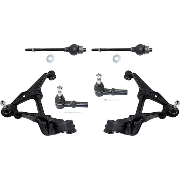 6-Piece Kit Front, Driver and Passenger Side, Lower Control Arm, includes (2) Control Arm and (4) Tie Rod End