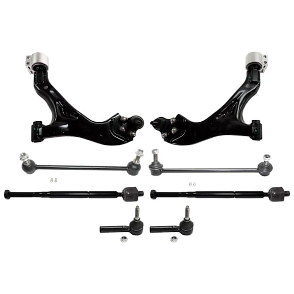 8-Piece Kit Front, Driver and Passenger Side, Lower Control Arm, Includes (2) Control Arm, (2) Sway Bar Link and (4) Tie Rod End