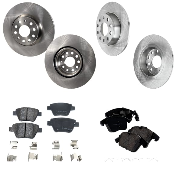 4-Wheel Set Front and Rear Brake Disc and Pad Kit, Plain Surface 5 Lugs Front-311.91 mm/Rear-272.03 mm Organic Pro-Line Series, Includes (2) Brake Pad Set and (4) Brake Disc