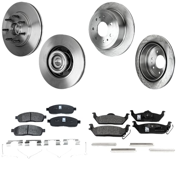 4-Wheel Set Brake Disc and Pad Kit, Plain Surface 7 Lugs Front-329.95 mm/Rear-347.98 mm Front-Ceramic/Rear-Semi-Metallic RWD Pro-Line Series, Includes (4) Brake Disc and (2) Brake Pad Set