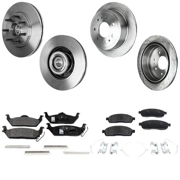4-Wheel Set Front and Rear Brake Disc and Pad Kit, Plain Surface 7 Lugs Front-329.95 mm/Rear-347.98 mm Semi-metallic RWD Pro-Line Series, Includes (4) Brake Disc and (2) Brake Pad Set