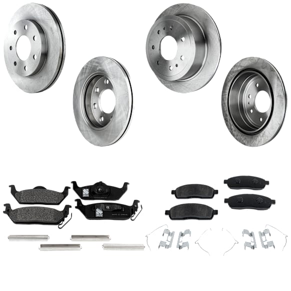 4-Wheel Set Front and Rear Brake Disc and Pad Kit, Plain Surface, 7 Lugs, Semi-Metallic, 4WD/RWD, Pro-Line Series