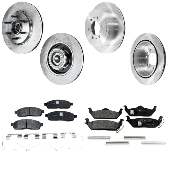 4-Wheel Set Front and Rear Brake Disc and Pad Kit, Plain Surface 6 Lugs Front-329.95 mm/Rear-347.98 mm Front-Ceramic/Rear-Semi-Metallic RWD Pro-Line Series, Includes (2) Pad Set and (4) Disc