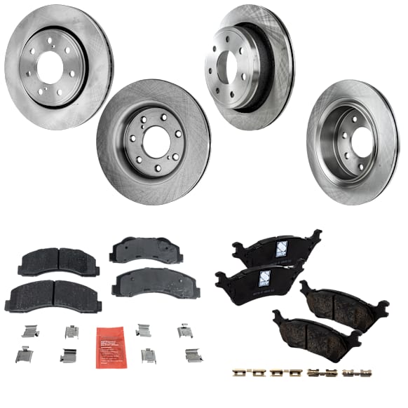 4-Wheel Set Front and Rear Brake Disc and Pad Kit, Plain Surface 7 Lugs Front-350.01 mm/Rear-347.98 mm Ceramic Pro-Line Series, Includes (4) Disc and (2) Pad Set