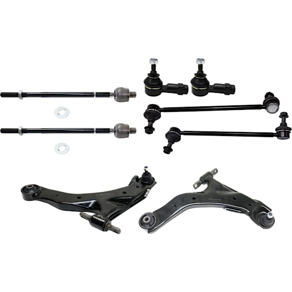 8-Piece Kit Front, Driver and Passenger Side, Lower Control Arm, FWD, (2) Control Arm, (2) Sway Bar Link, and (4) Tie Rod End