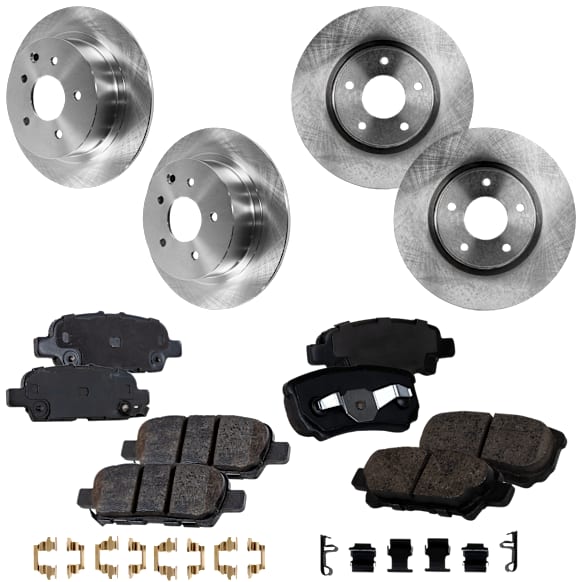 2013-2021 Nissan Altima - 4-Wheel Set Front and Rear Brake Disc and Pad Kit, Plain Surface 5 Lugs Front-294.89 mm/Rear-291.59 mm Ceramic Pro-Line Series, Includes (4) Brake Disc and (2) Brake Pad Set