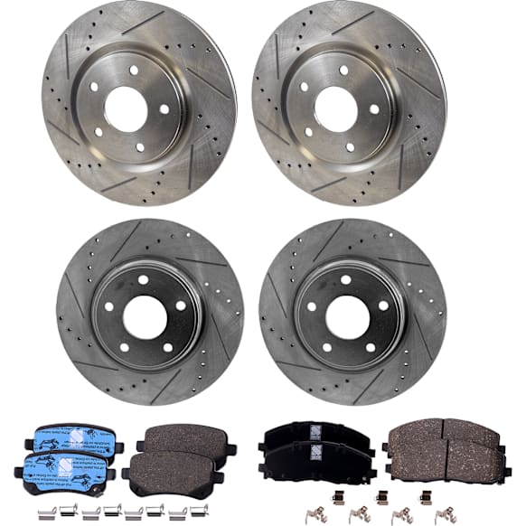4-Wheel Set Front and Rear Brake Disc and Pad Kit, Cross-Drilled and Slotted, Ceramic, 330mm Front and 328mm Rear Disc, Except Heavy Duty Brakes, Production Date To March-24-2012, Pro-Line Series