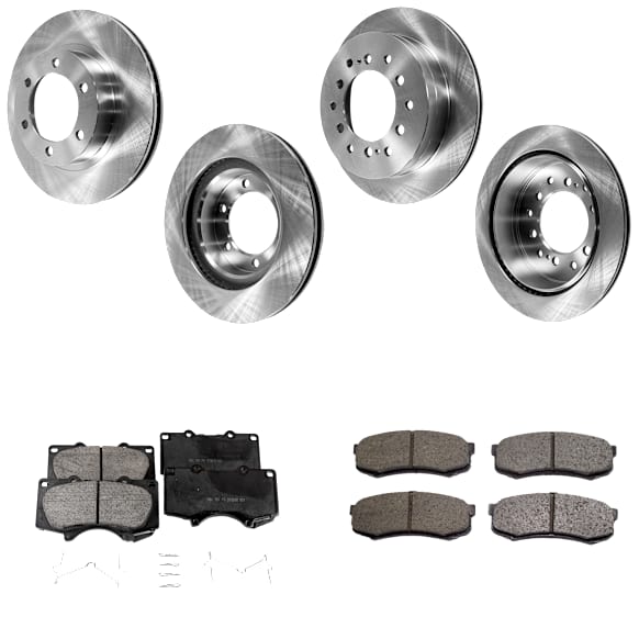 4-Wheel Set Front and Rear Brake Disc and Pad Kit, Plain Surface 6 Lugs Front-319.02 mm/Rear-311.91 mm Ceramic Pro-Line Series, Includes (2) Brake Pad Set and (4) Brake Disc