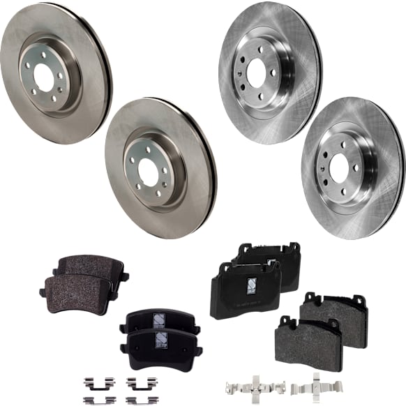 4-Wheel Set Front and Rear Brake Disc and Pad Kit, Plain Surface 5 Lugs Front-344.93 mm/Rear-329.95 mm Organic Pro-Line Series, Includes (4) Brake Disc and (2) Brake Pad Set