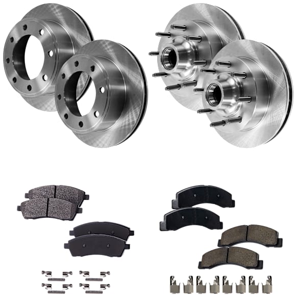 4-Wheel Set Front and Rear Brake Disc and Pad Kit, Plain Surface 8 Lugs Front-330.96 mm/Rear-325.88 mm Semi-metallic RWD Pro-Line Series, Includes (4) Brake Disc and (2) Brake Pad Set